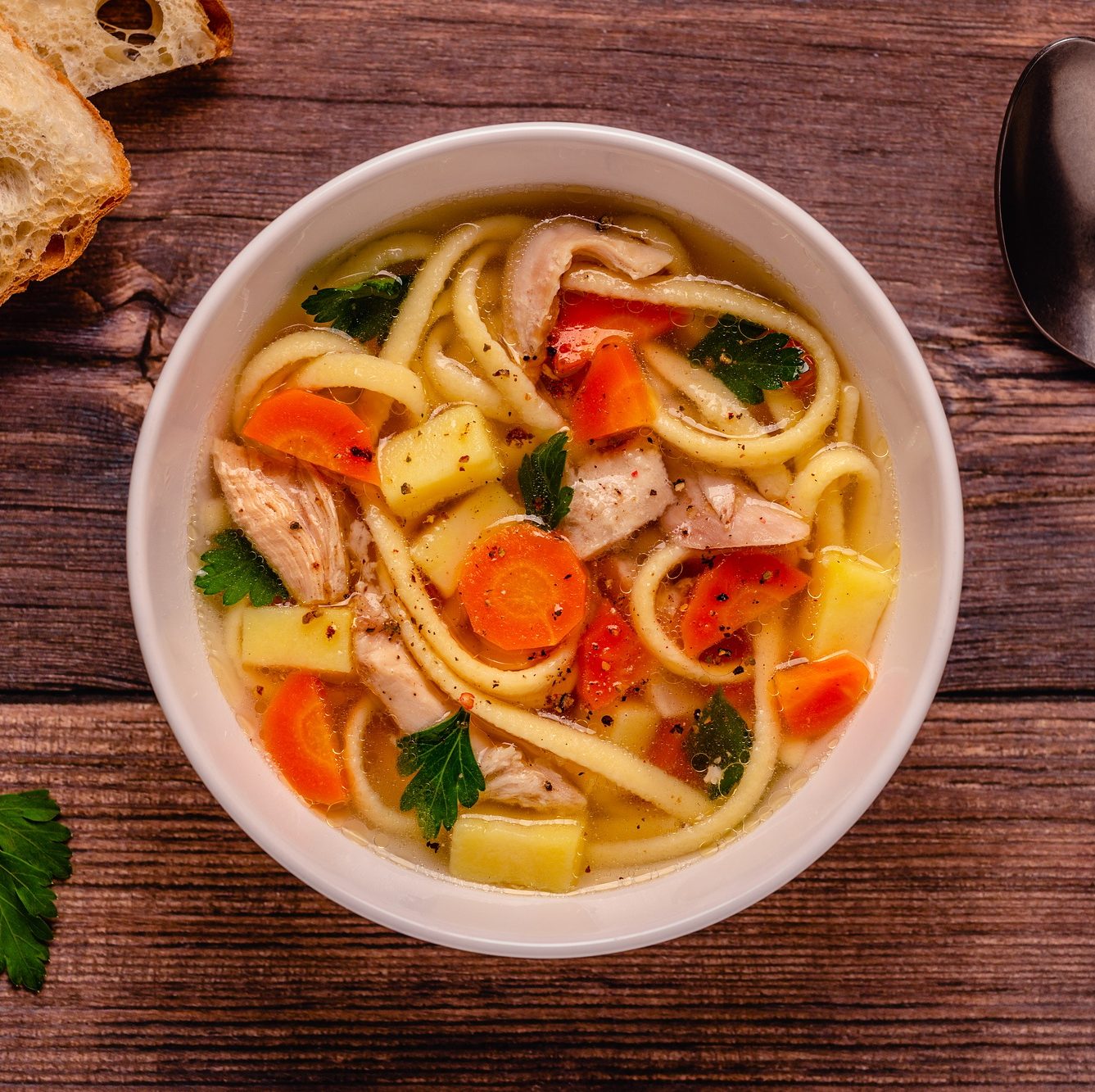 Chicken soup with noodles and vegetables