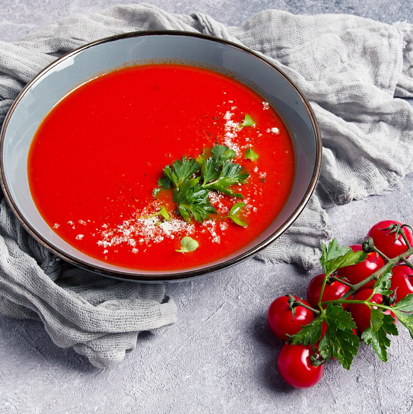 tomato soup, with herbs and spices, homemade, no people,